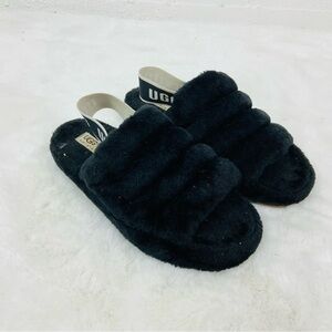 Unbranded Women's Black fleece open toe Fluffy slide Slippers size 40